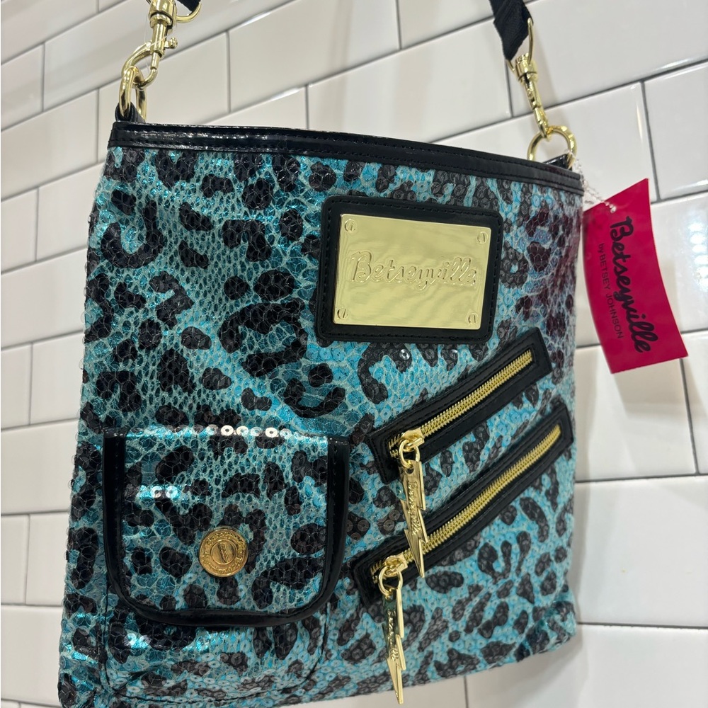 Betsey Johnson Teal Leopard Crossbody Bag - Picture 2 of 7